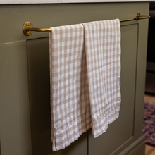 Load image into Gallery viewer, RUFFLE BEIGE GINGHAM KITCHEN DISH TOWEL