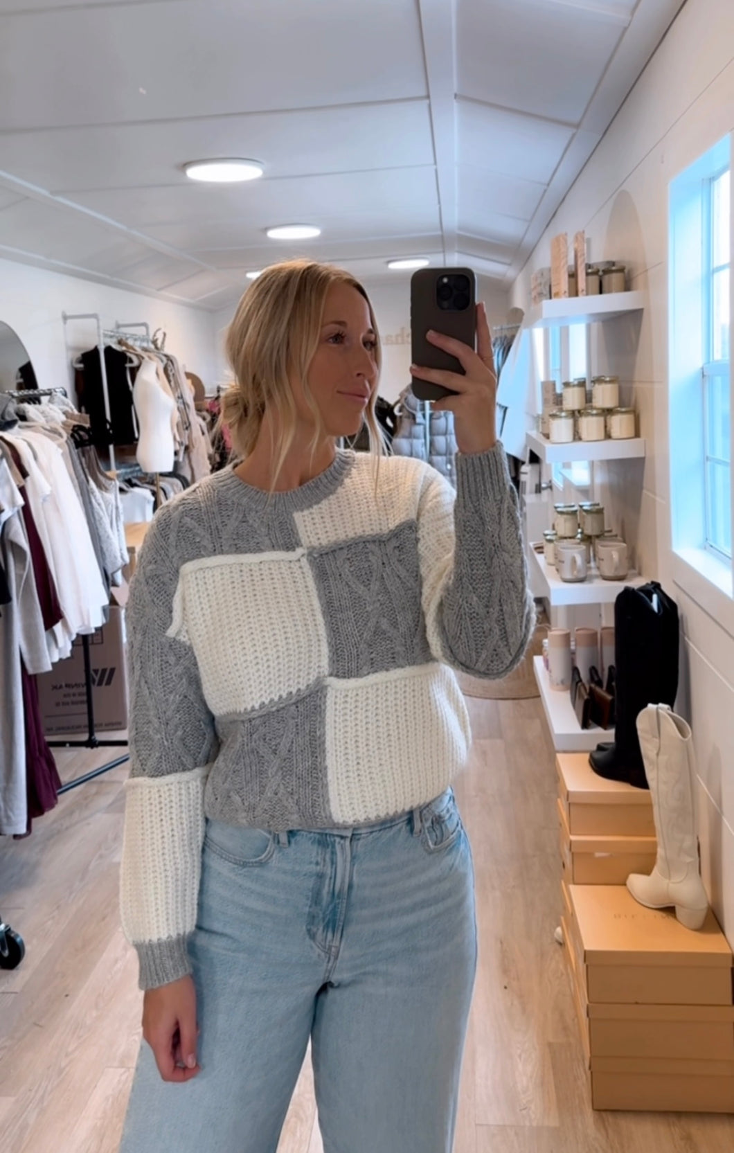 CABLE CHECK PULLOVER