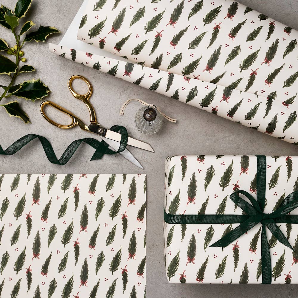 FIR & RIBBON CHRISTMAS WRAPPING PAPER